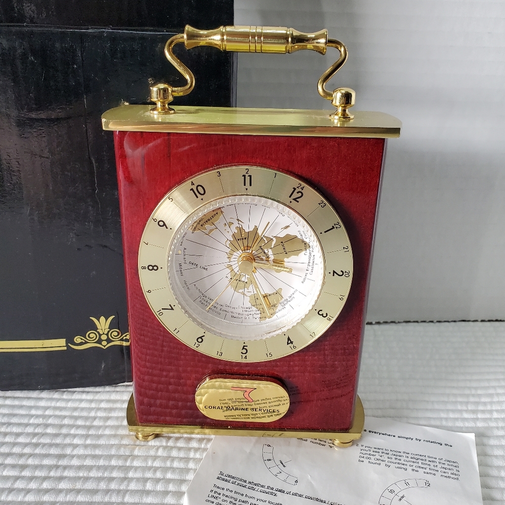 Coral Marine Services Clock World Box Instructions Vintage 5"x3.5" Red Works